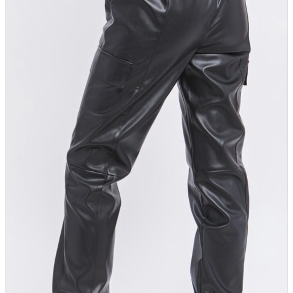 Women’s Black Faux Leather Cargo Pants - Picture 3 of 4